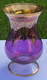 SC Line, Italy Venetian Gold Encrust Hurricane Glass Art, Amethyst