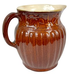 Vintage Glazed Stoneware Pitcher With Leaf And Berry Band