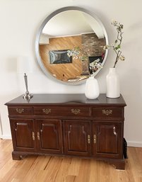 Ethan Allen Buffet/sideboard With Brass Hardware, 3 Drawers & Shelved Cabinets