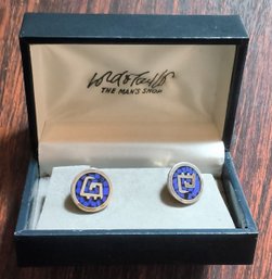 Mexican 925 Sterling Silver Cufflinks With Blue Stone Or Enamel Inlay Presented In Lord & Taylor Gift Box ET