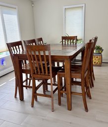 Wooden Dining Table With Slate Insets & 8 Wooden Chairs