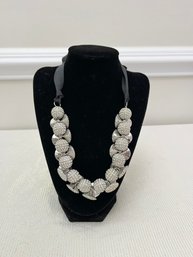 Ann Taylor Silver Toned Buttons With Rhinestones Necklace