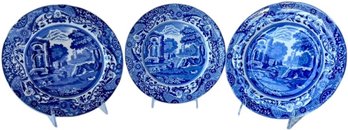 Set Of 3 Copeland Spode's Italian Blue & White Transferware 9 Inch Plates, England