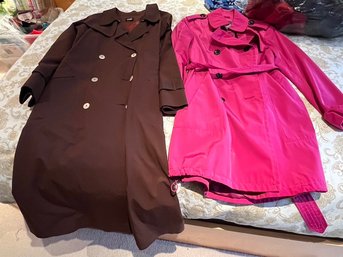 Ladies Rain Coats, Or All Weather Coats, Fuschia And Brown, Size S-m