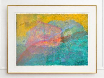 Abstract Painting On Paper Blue Lightning, Signed Kendell O., Framed, 37 X 29.5 - Westport