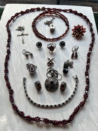 Garnets, Sterling, Beads, Cross, Chains, Drop Earrings
