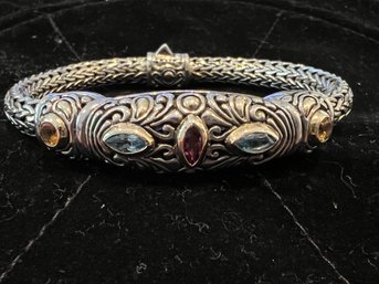 18 Kt Y/g With Sterling Silver, Amethyst, Blue Topaz, Yellow Citrine, GORGEOUS! Samuel *BJC* Signed