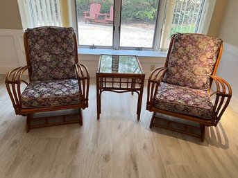 Heywood Wakefield Pair Of Stunningly Comfy Platform Rockers W/Table