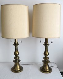 A Pair Of Stiffel Brass Mid-Century Lamps W/Original Shades