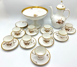 Vintage Royal Copenhagen Denmark Coffee Set: Pedestal Bowl, Coffee Pot, 9 Cups & 12 Saucers