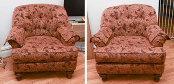 Pair Of Barrel Back Paisley Upholstered Chairs