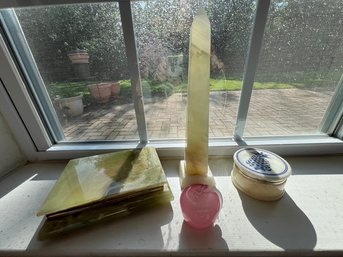 Jadeite Covered Jewel Box, Covered Box, Rose Quartz Apple, Obelisk