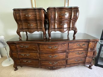 Dresser French Provincial, With Matching End Tables, All With Glass Tops
