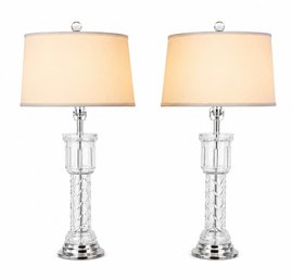 Absolutely Stunning Pair Of Crystal Table Lamps With Pottery Barn Shades (Made In Poland)
