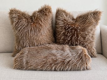 Arhaus Faux Fur Throw Blanket And Matching Accent Pillows