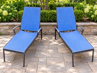 Pair Of Patio Chaise Lounge Chairs With Mesh Seats In Powder Coat Gunmetal Finish (1 Of 2 Sets)