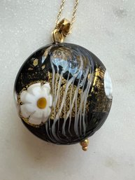 14 Kt On Black Onyx Hand Painted Drop With 14 Kt Chain And Bail
