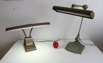 Two Industrial Mid-Century Gooseneck Desk Lamps By Dazor & Flexo