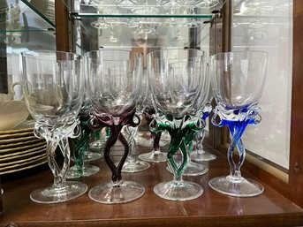 10 Assorted Stem Colored Wine Glasses