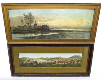 Two Early 19th Lithograph's Of Lake Luzern, Sweden, And Holland By The Sea