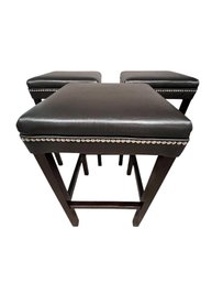 3 Bar Stools Manmade Fabric, Nailheaded, Nice Condition