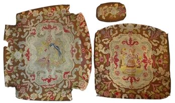 Antique Needlepoint / Petit Point Upholstery Chair Panels - Figural & Bird Motif