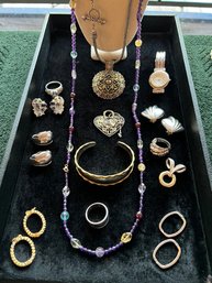 Sterling With Gold Tone Trim, Amethyst, Aquamarine, Citrine, Fun Lot