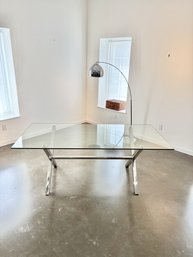 Modern Rectangular Dining Table Tempered Glass Top & Polished Chrome X Base