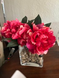 Large Heavy Vase With Red Silk Peonies