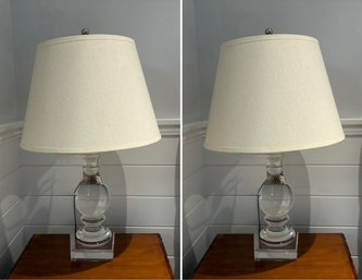 Pair Of Glass Baluster Form Table Lamps