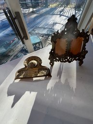 Cast Metal Double Frame, Brass Inkwell, No Insert