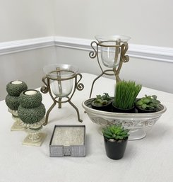 Metal Based & Glass Votive Candle Holders, Ceramic Planter, 4 Faux Succulents & More