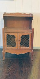 Mid Century 1970's - French Cherry Step-up Side Table With Brass Trellis Grill Screen