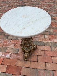 Tri Leg Gilt Finish, Marble Top Side Table, Italian
