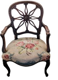 Impressive Antique French Fauteuil Needlepoint Armchair With Hand Carved Spider Back & Cabrole Legs