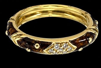 18K Enamel And Diamond Ring  1.90 DWT