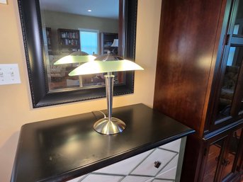 Modern Brushed Metal Table Lamp With Frosted Glass Shade
