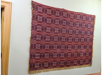 A Rare Historical (1800s) Boiled Wool Coverlet With Raw Flax Cotton Fringe