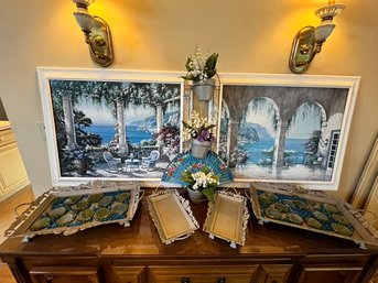 Oil On Canvas, Metal Trays With Wall Hanging Flower Pots,