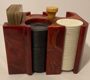 Vintage, Antique Bakelite Poker Chip Holder, Chips & Cards.