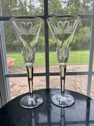 Waterford Wedding Toasting Flutes, Swans, And Sentiments, Lovely To Have And To Hold