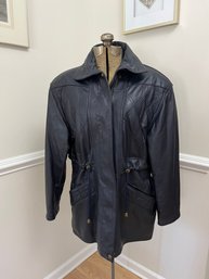 Quilted Leather Jacket With Draw Strings Size L 30'