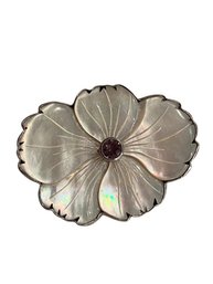 Sterling Silver With Carved Mother Of Pearl, & Cabochon Amethyst, By Obsidian, Brooch Or Pendant