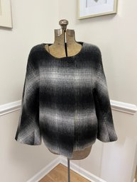 Kate Hill Black & White Wool Plaid Coat With Detachable Fur Collar Size 12 23' L