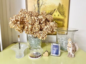 Pair Of Glass Vases, Rooster Made Of Sea Shells, 2x3 Frame & More