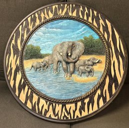 African Safari Elephants 3D Textured Wall Artwork Plate 26x26