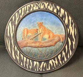 African Safari Lioness 3D Textured Wall Artwork Plate