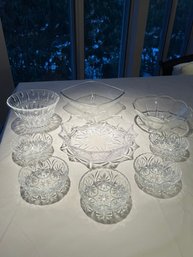 Clear Glass Lot Of Serving Pieces, Nice Variety