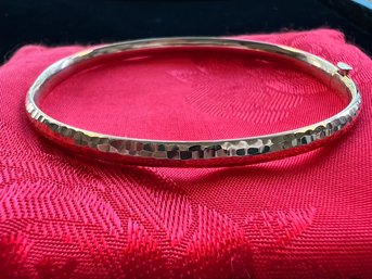 14 Kt Pink Gold Hammered Bangle Bracelet, Never Worn,  2.8 Dwt