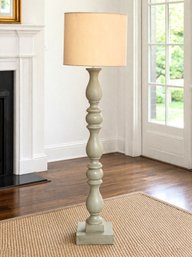 Lillian August Tall Sage Green Turned Wood Floor Lamp With Drum Shade - Norwalk